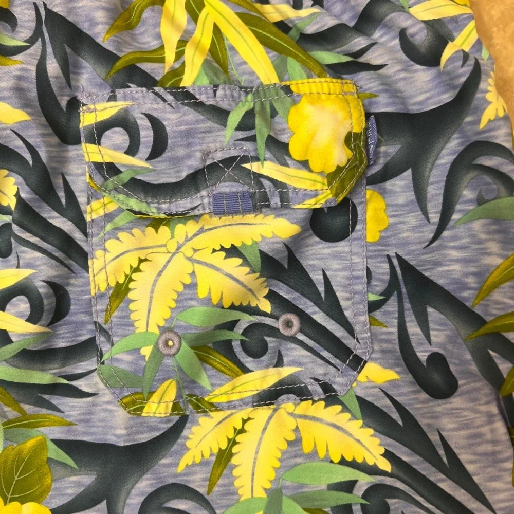 Tommy Bahama Mens XL Blue Yellow Tropical Bamboo Mesh Swim Trunks Shorts‎